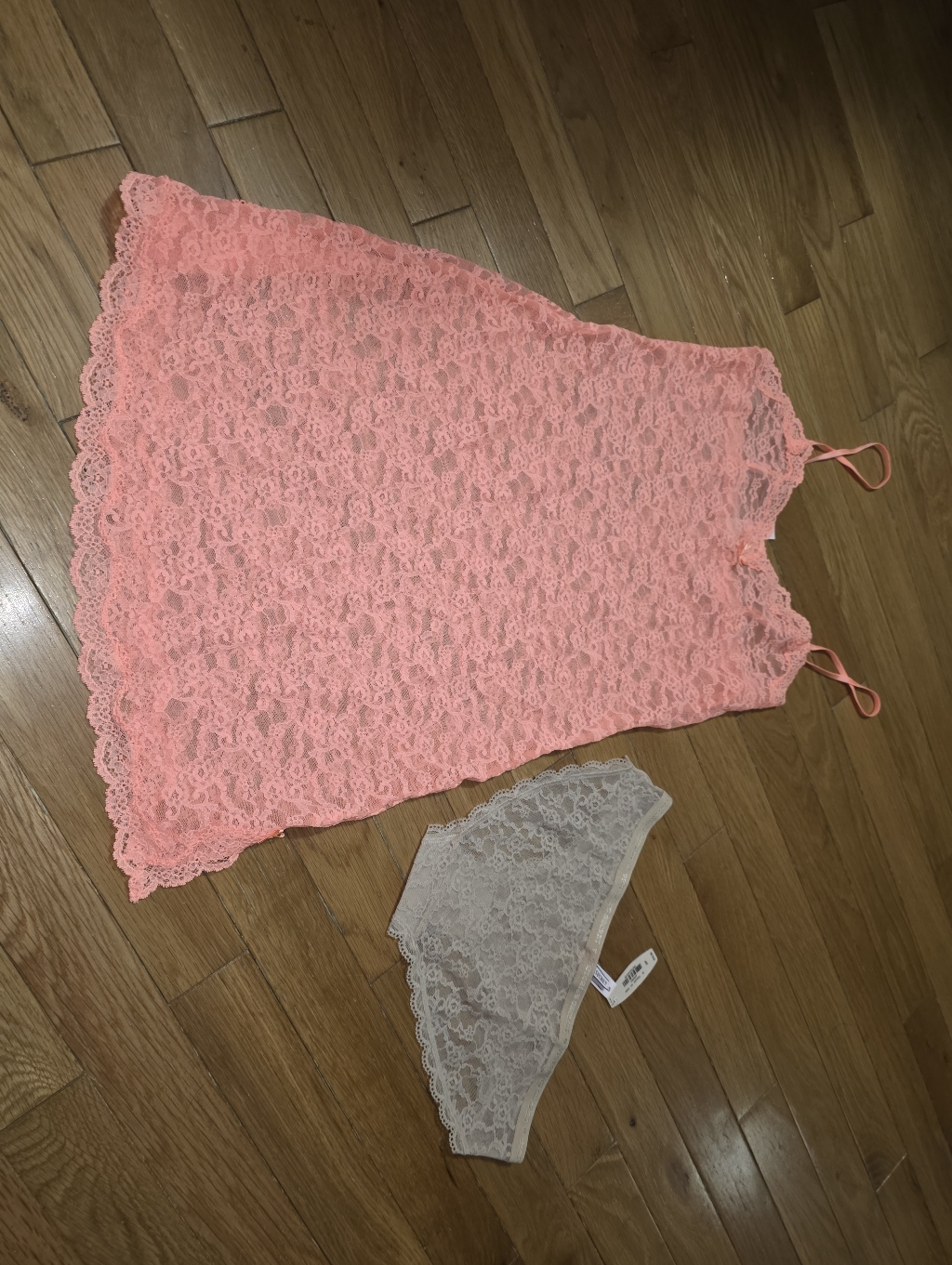 2013 2015 Vintage New Victorias Secret Lace Chemise Panty Set Coral/Tan Size Sm